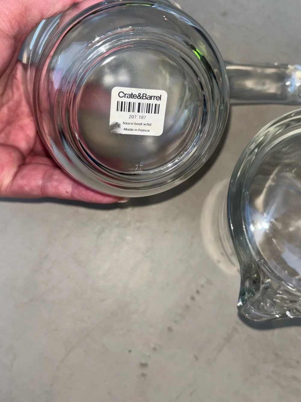 Set of Two Crate and Barrel Clear Glass small pots with Lids